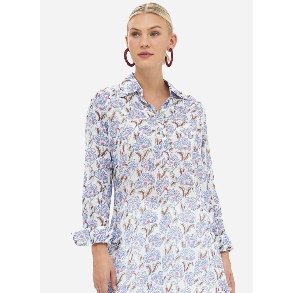 Women's Oliphant Popover Cotton Tunic Size M Poppy Print Lightweight Boho Block